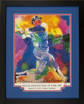 Reggie Jackson and LeRoy Neiman Dual Signed Poster Matted and Framed 